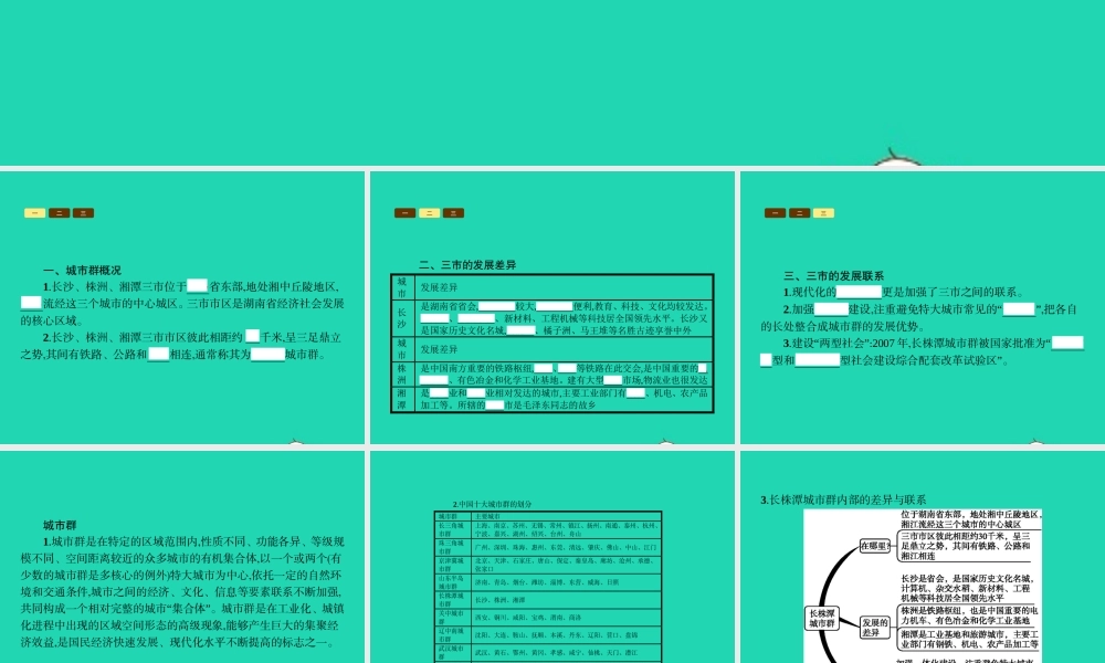 八年级地理下册 7.5 长株潭城市群内部的差异与联系课件 (新版)湘教版 课件