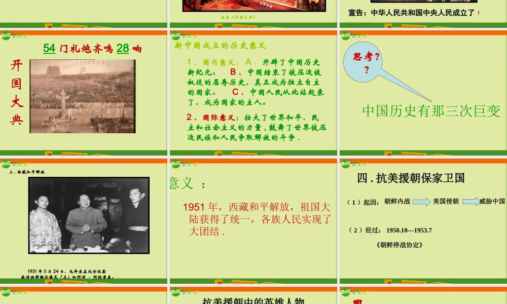 中考历史复习(中华人民共和国的成立和巩固)课件