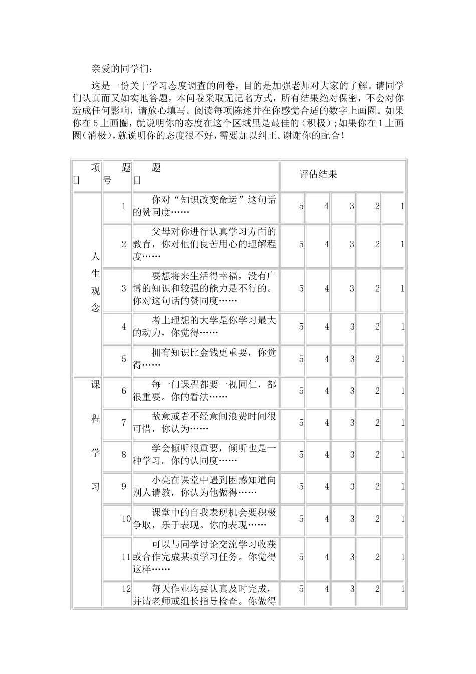 关于学习态度调查的问卷_第1页