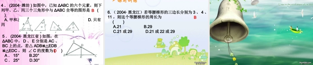 中考数学复习三角形的概念及全等三角形 新课标 人教版 试题