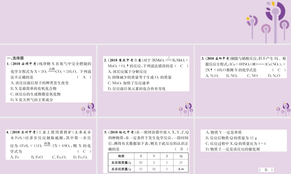 中考化学总复习 第1编 主题复习 模块3 物质的化学变化 课时12 质量守恒定律(精练)课件
