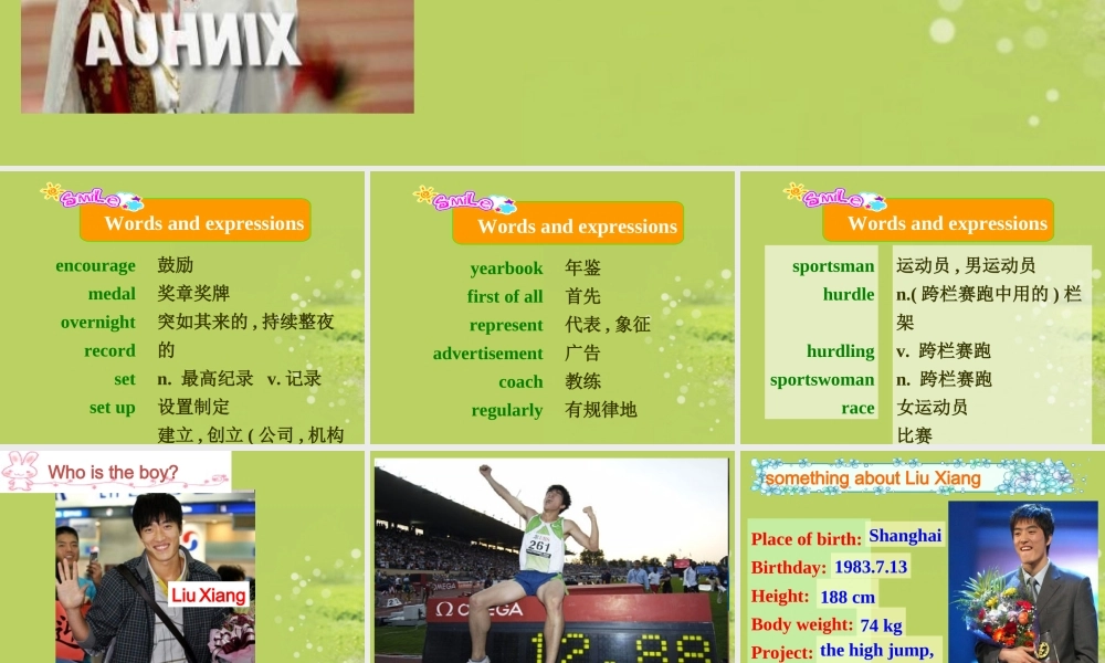 九年级英语上册(Module 3 Sporting life Unit 2 Liu Xiang was trained for gold)课件 外研版 课件