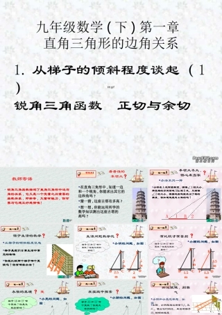 从梯子的倾斜程度谈起1锐角三角函数 正切与余切 福建省南平地区九年级数学下册第一章 直角三角形整章课件集一 北师大版