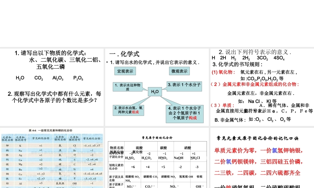 初中科学化学式复习课件