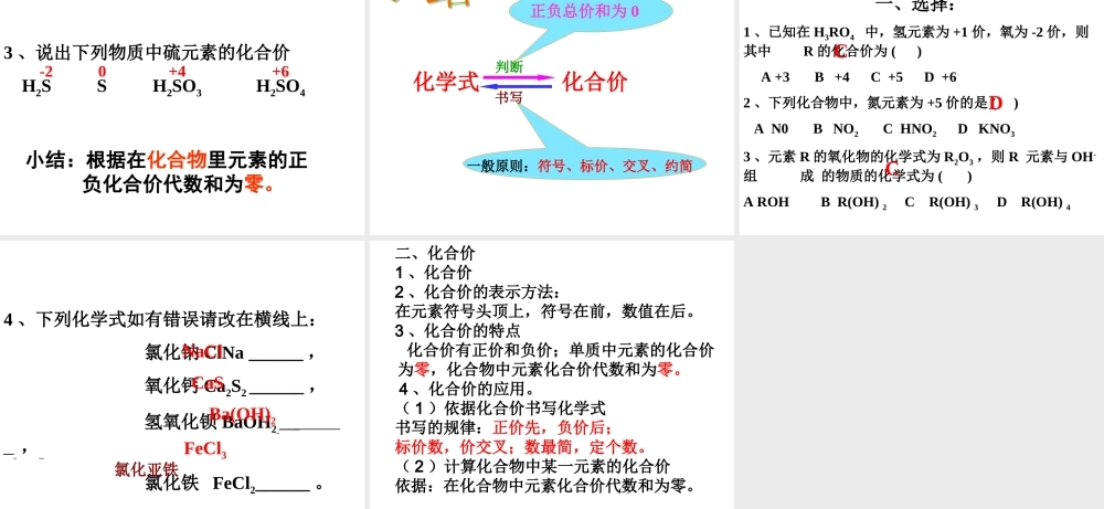 初中科学化学式复习课件