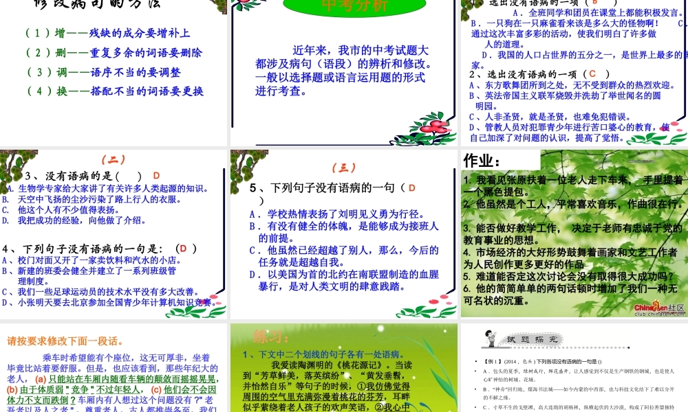 初中中考复习病句修改精品课件