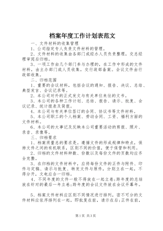 档案年度工作计划表范文