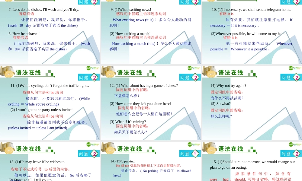 广东省高三英语 第16讲 省略、插入语与反意疑问句1复习课件 新人教版 课件