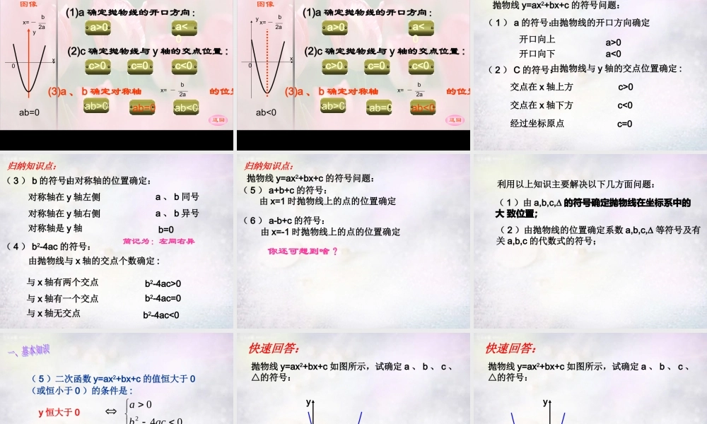 九年级数学下册 52 二次函数 YAX2BXC的系数与图象的关系课件 (新版)苏科版 课件