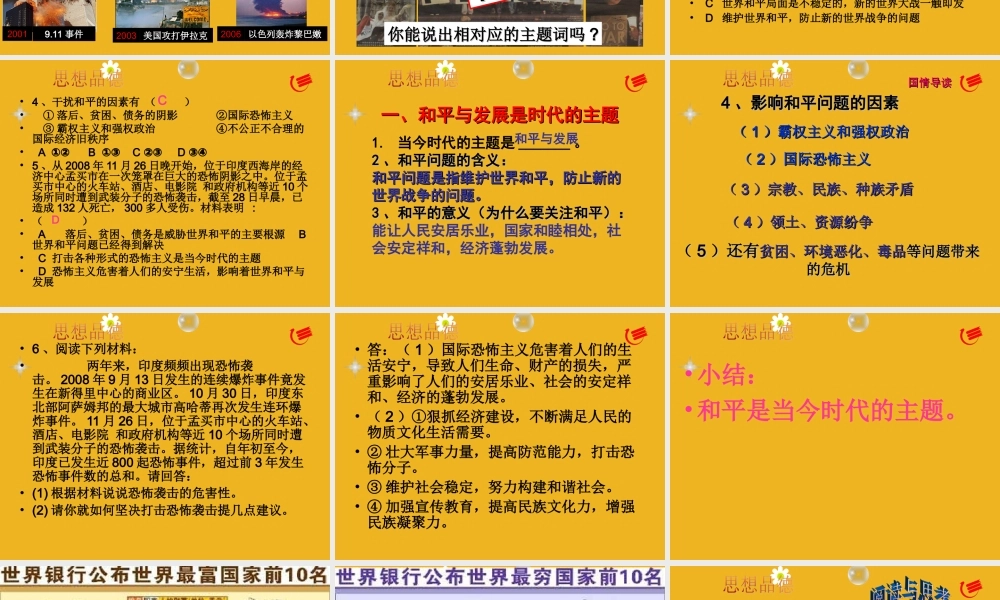 九年级政治 31(和平与发展的时代)课件4 粤教版 课件