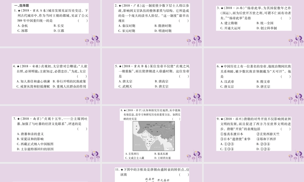 中考历史复习 第一篇 教材系统复习 第1板块 中国古代史 第6单元 开放与革新的隋唐时代(习题)课件
