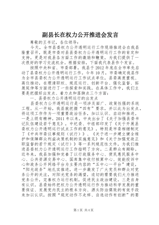 副县长在权力公开推进会发言