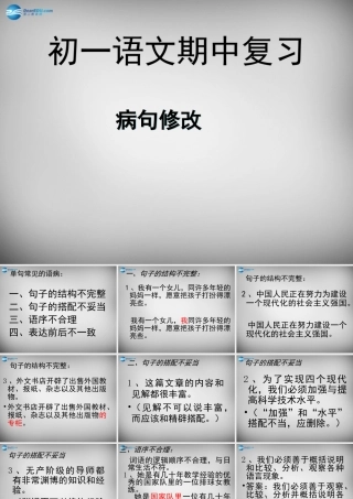 中学七年级语文上册 病句修改课件 (新版)新人教版 课件