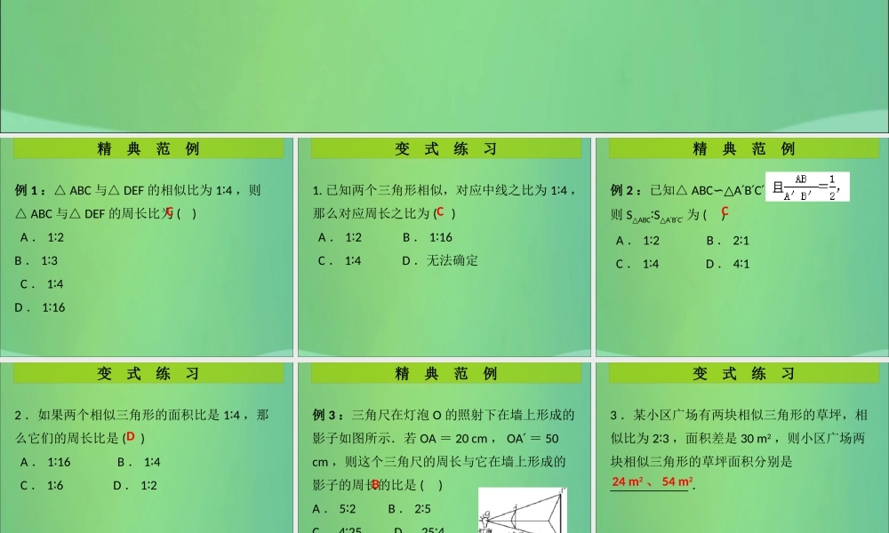 九年级数学上册 第4章 图形的相似 第12课时 相似三角形的性质(2)(课堂导练)习题课件 (新版)北师大版 课件