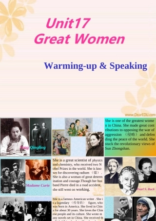 人教版高一英语Unit17 Great women课件