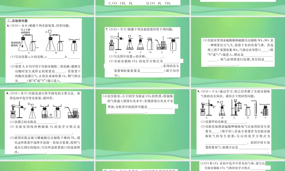 中考化学总复习 滚动小专题(三)气体的制备与净化课件