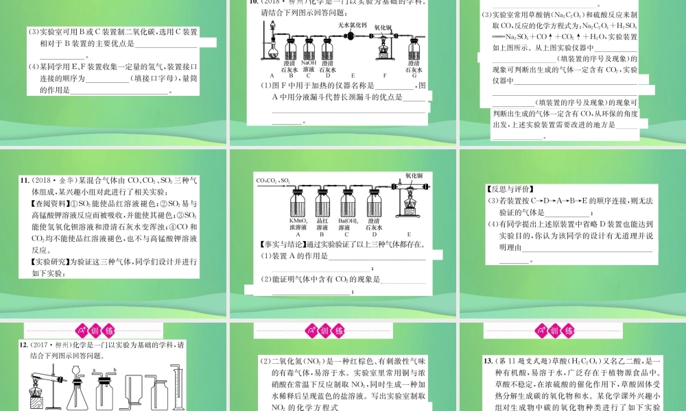 中考化学总复习 滚动小专题(三)气体的制备与净化课件