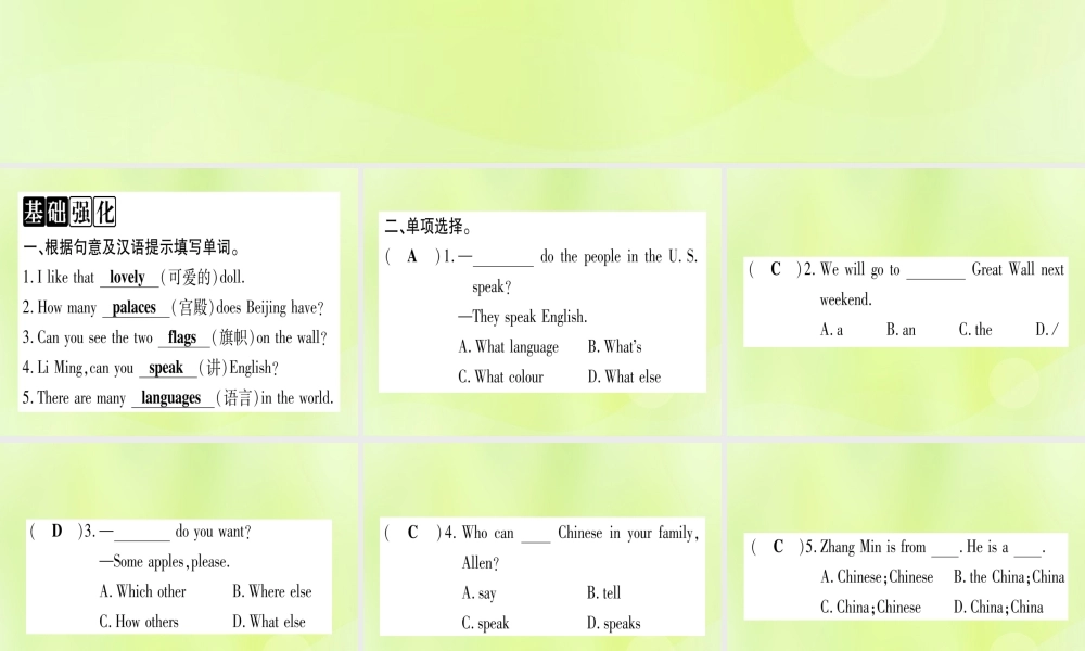 七年级英语上册 Unit 8 Countries around the World Lesson 45 China课件 (新版)冀教版 课件