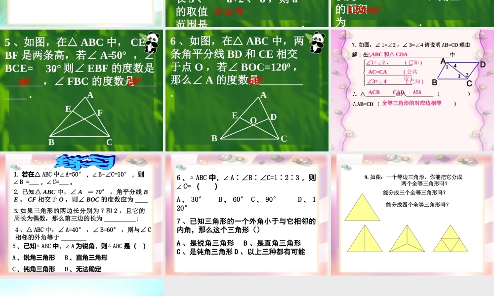 三角形的初步知识复习 初一数学第一章三角形的初步知识全章课件 浙教版