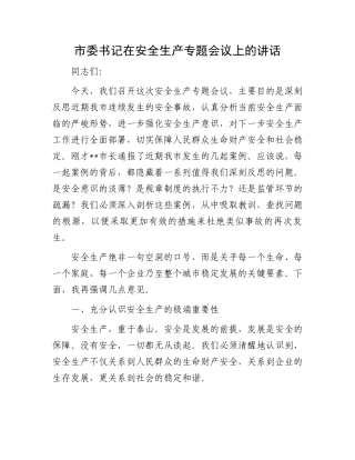 市委书记在安全生产专题会议上的讲话