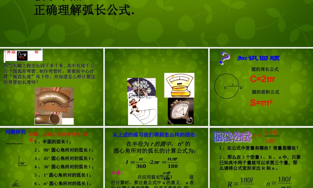 九年级数学上册 244 弧长及扇形的面积课件1 (新版)新人教版 课件