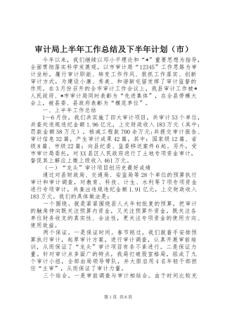 审计局上半年工作总结及下半年计划（市）