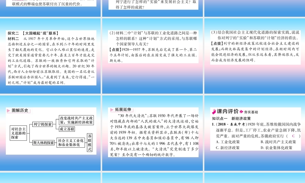 九年级历史下册 第3单元 第一次世界大战和战后初期的世界 第11课 苏联的社会主义建设自主学习课件 新人教版 课件