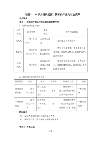 【知识专项】2015中考历史一轮专题复习：专题一____中华文明的起源、国家的产生与社会变革