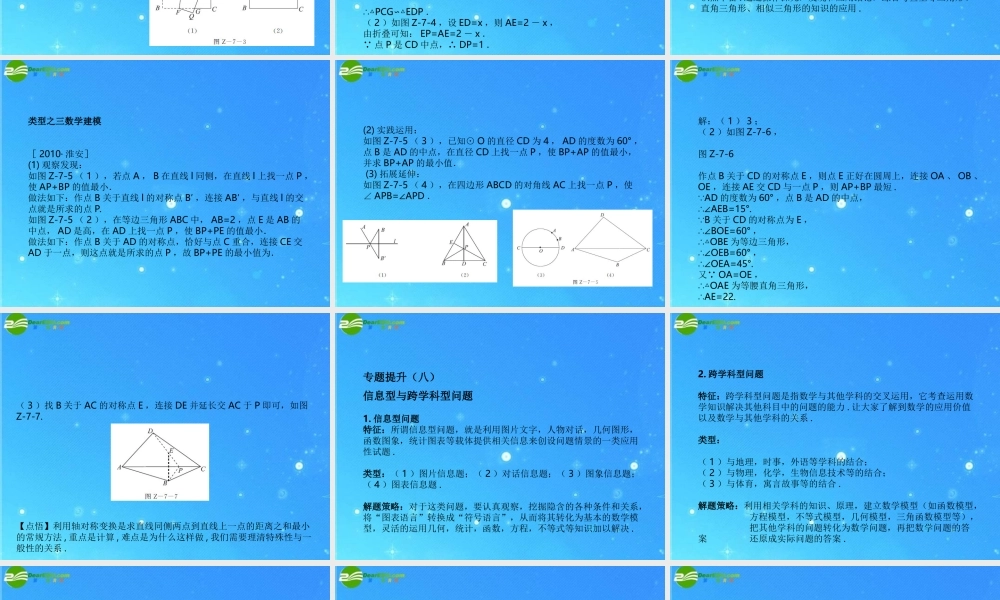 全效学习中考数学复习学练测 专题七实验应用型问题八信息及跨学科问题课件 浙教版 课件