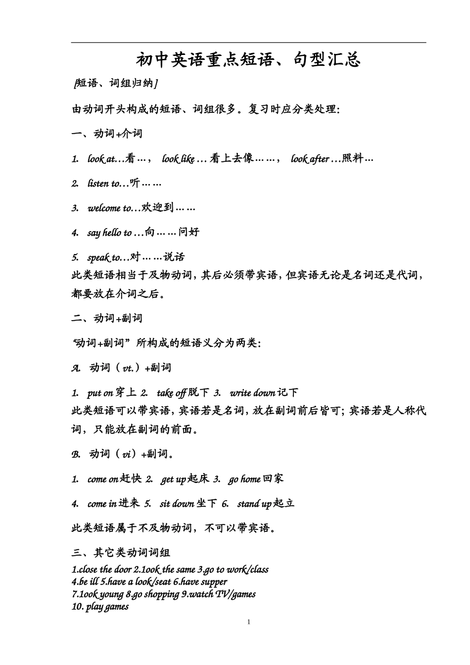 初中英语重点句型、短语(中考必背!)_第1页