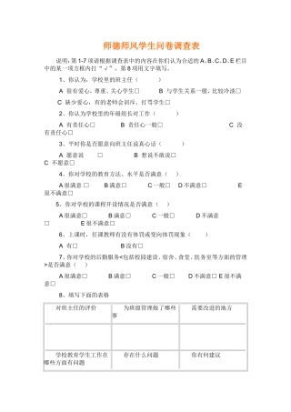 师德师风学生问卷调查表 (2)