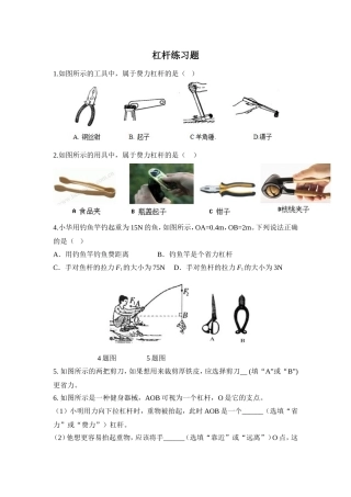 沪科版八年级物理_杠杆的平衡条件_练习题