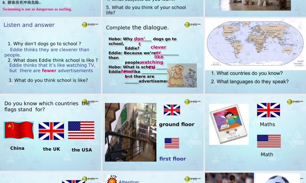 八年级英语上册 Unit 2 School life Welcome课件 新人教版 教案