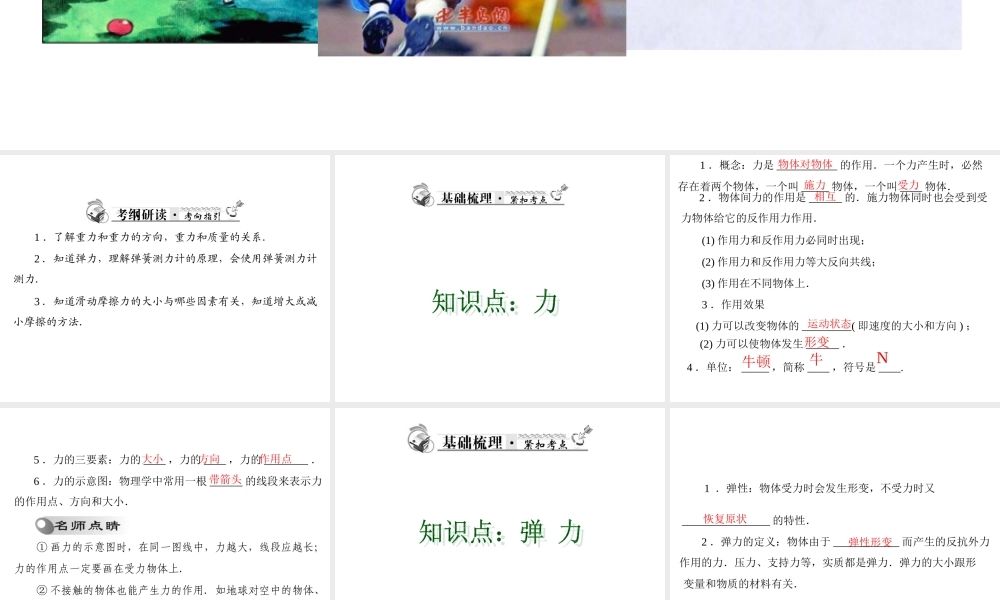 新人教版八年级下(2013年春季使用)PPT第七章力复习课件：弹力_重力_摩擦力