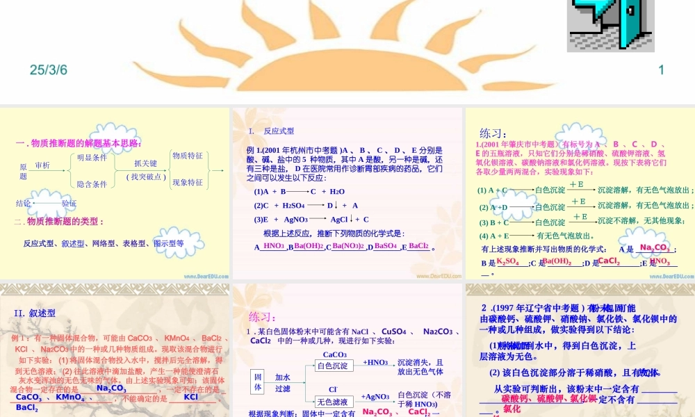 人教版中考化学物质推断题的类型及解法 试题