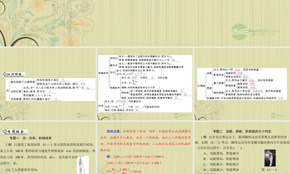 九年级物理上册 第十五章(功和机械能)章末整合课件 人教新课标版 课件