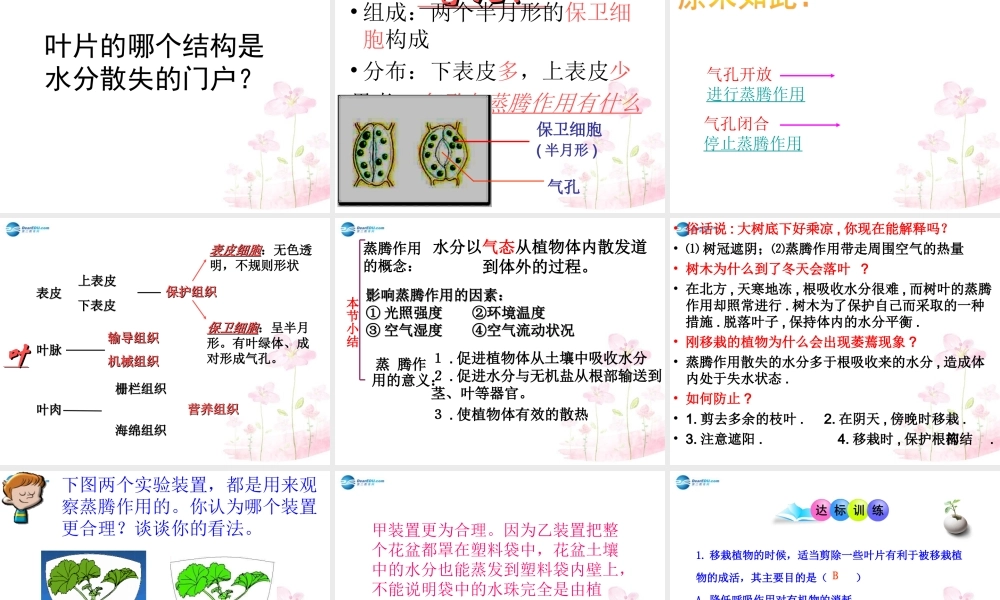 中学七年级生物上册 2.1.2 绿色植物的蒸腾作用课件 (新版)济南版 课件