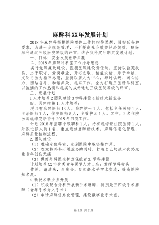 麻醉科XX年发展计划