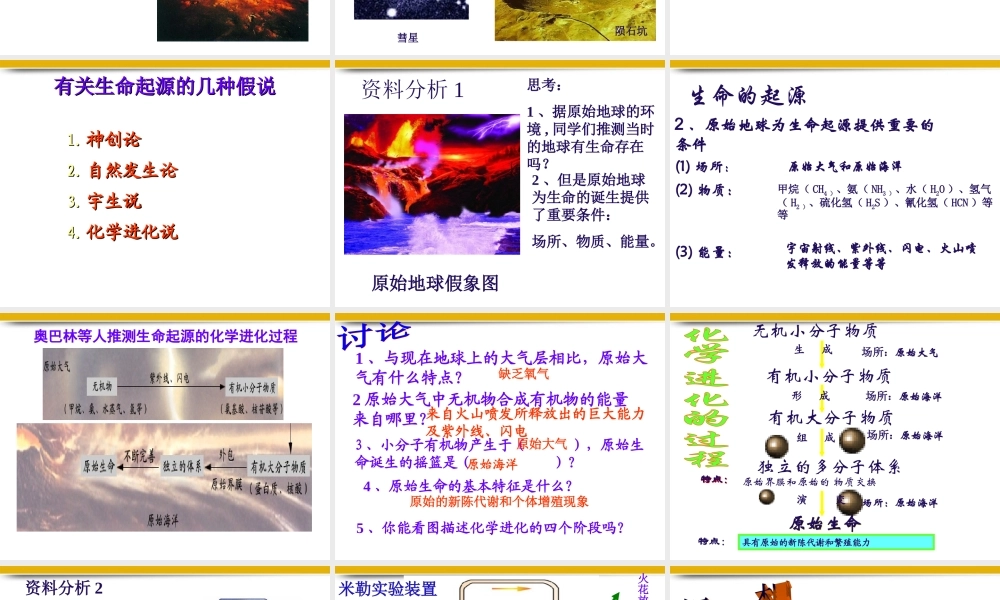 八年级生物下册 第一章第一节生命的起源课件 济南版 课件