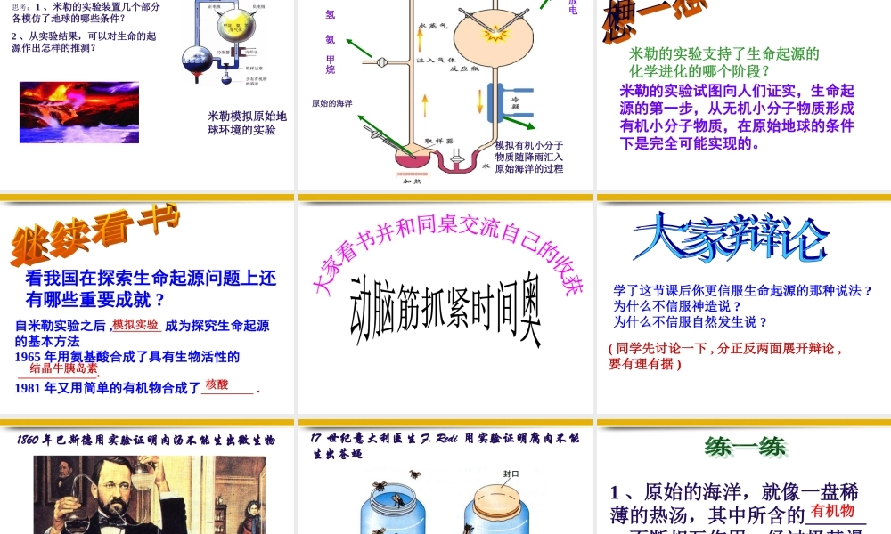 八年级生物下册 第一章第一节生命的起源课件 济南版 课件