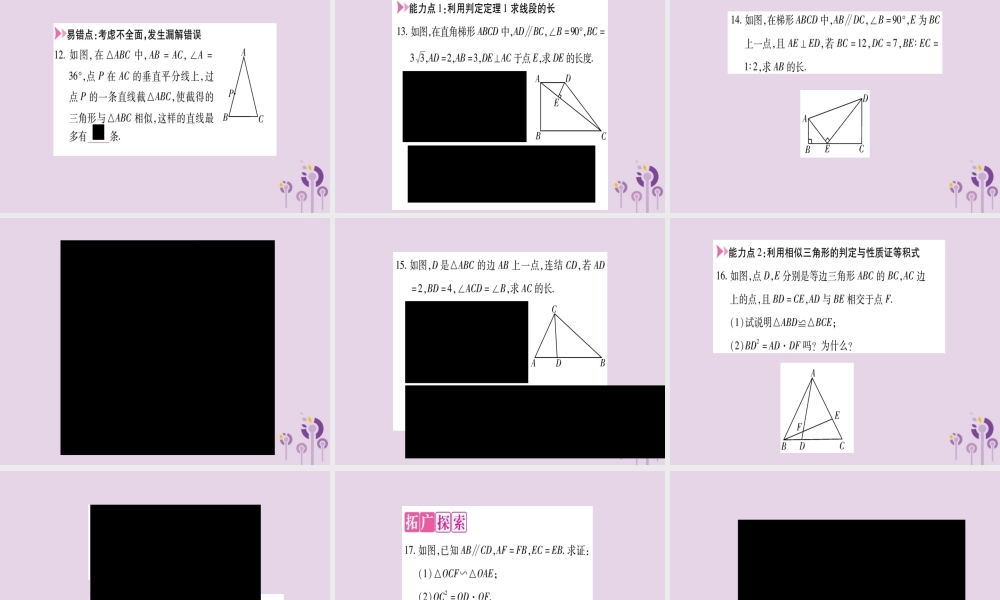 九年级数学上册 第23章 图形的相似 233 相似三角形 2332 相似三角形的判定 第1课时 作业课件 (新版)华东师大版 课件