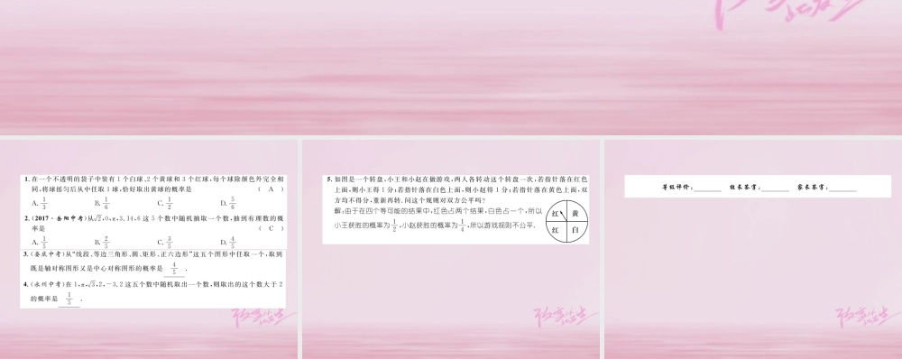 九年级数学上册 251 随机事件与概率 2512 概率练习课件 (新版)新人教版 课件