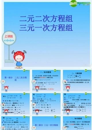 九年级数学(新高一)暑假辅导数学讲义 二元二次方程组和三元一次方程组课件 人教新课标版 课件