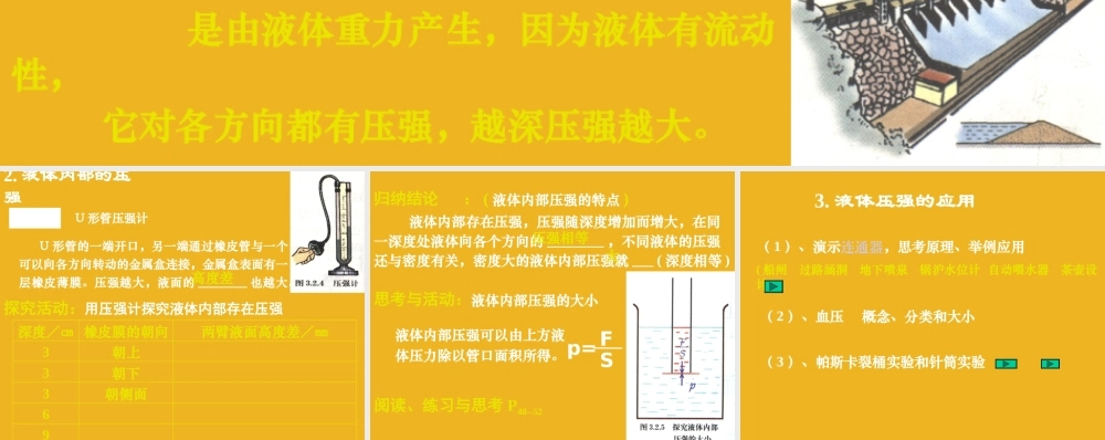 八年级科学上册 第3章液体内部的压强课件 华师大版 课件