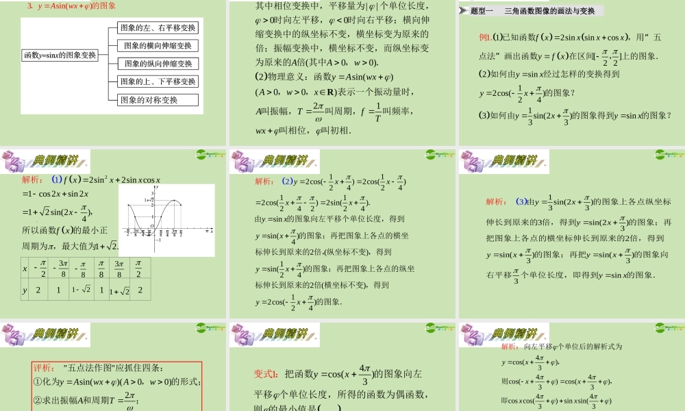 安徽省高三数学复习 第4单元第24讲 三角函数的图象课件 理 课件