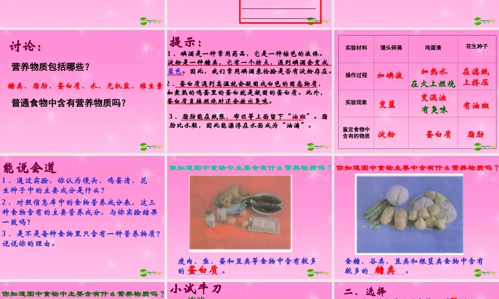 七年级生物 饮食与营养课件 苏教版 课件