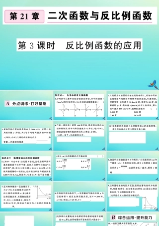 九年级数学上册 第21章 二次函数与反比例函数 215 反比例函数 第3课时 反比例函数的应用作业课件 (新版)沪科版 课件