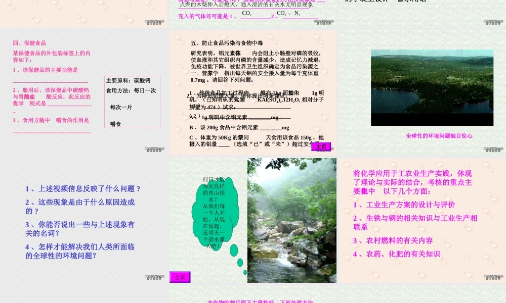 初三化学中考复习之化学与生活 人教版 试题