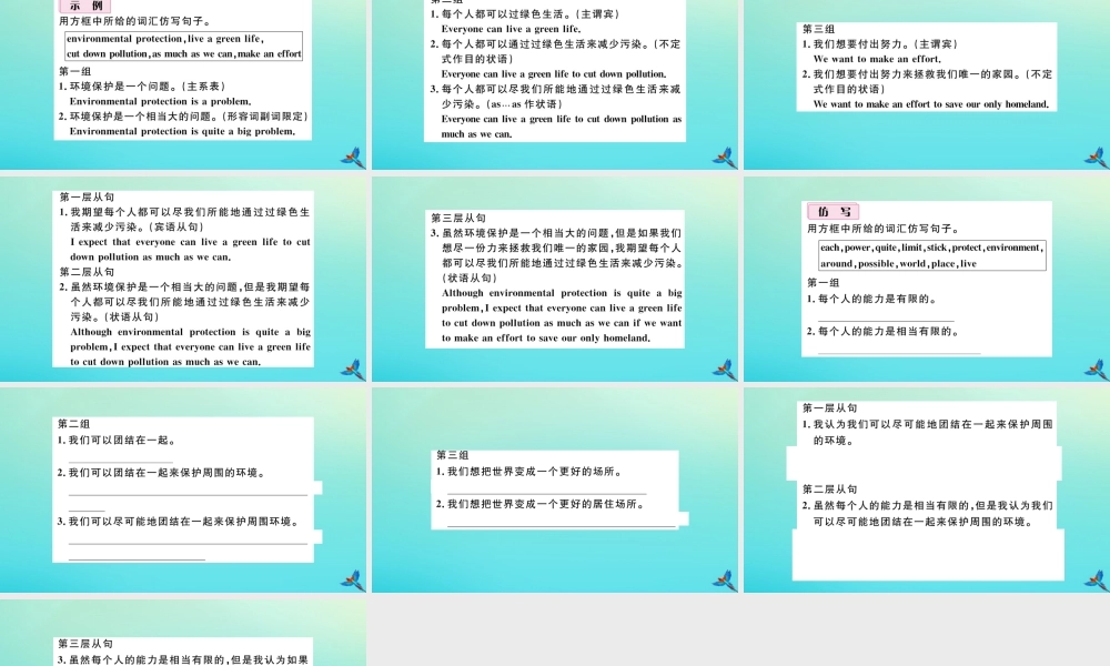 九年级英语全册 Unit 13 We re trying to save the earth单元仿句专项习题课件 (新版)人教新目标版 课件
