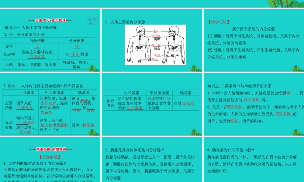 七年级生物下册 4.6.4激素调节习题课件(新版)新人教版 课件